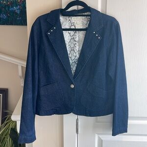 🌸French Dressing -  sparkly short jean jacket with one button front closure